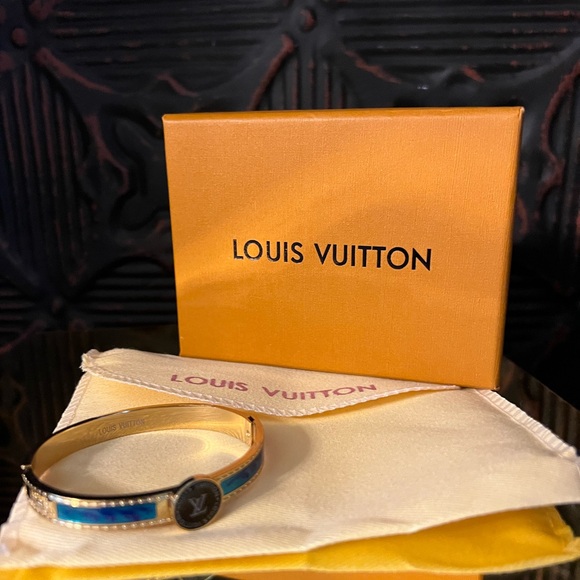 Louis Vuitton Jewelry - Louis Vuitton Gold-Tone Bangle with Blue Enamel Dust bag and box included